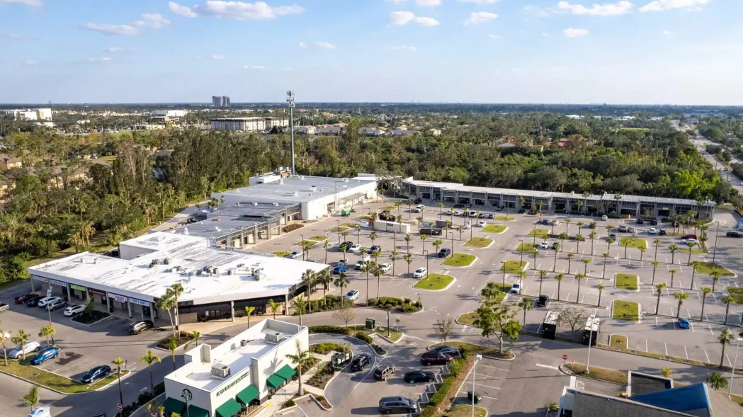 Aerial view of shopping center renovation