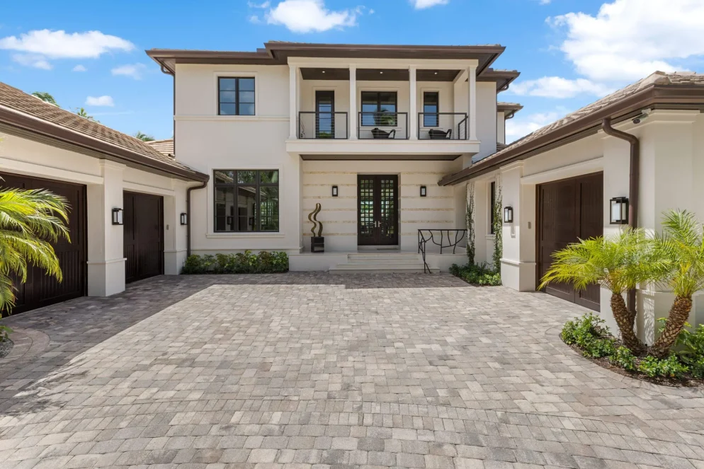 Front elevation view of a custom home build within the Park Shore community of Naples