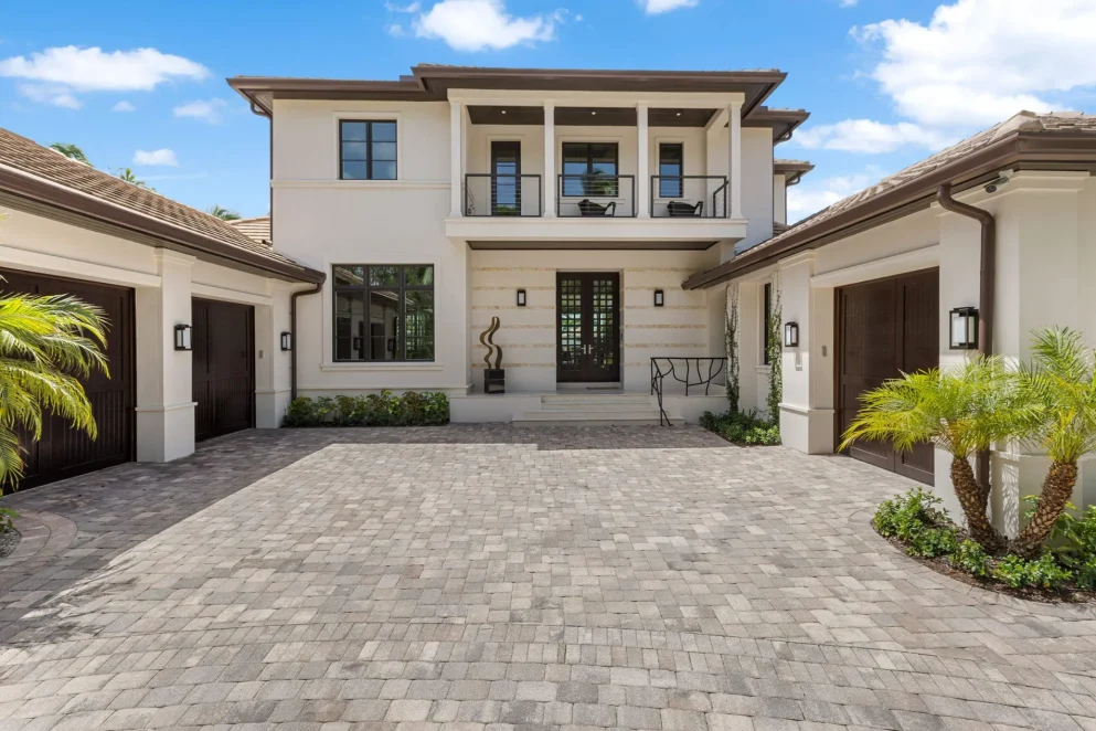 Front elevation view of a custom home within the Park Shore community of Naples